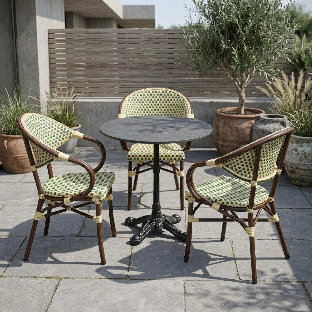 Paris 2 Cafésæt (3 Stole) – AFRICA 4 Bordstel & Bordplade i Komprimeret Natursten Ø70 cm