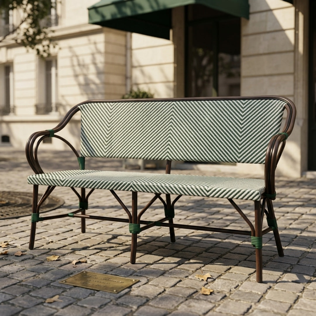 Paris Cafébænk med armlæn Fransk flet – Grøn/Beige